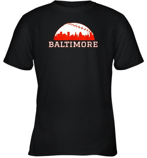 Vintage Downtown Baltimore MD Baseball Skyline Youth T-Shirt