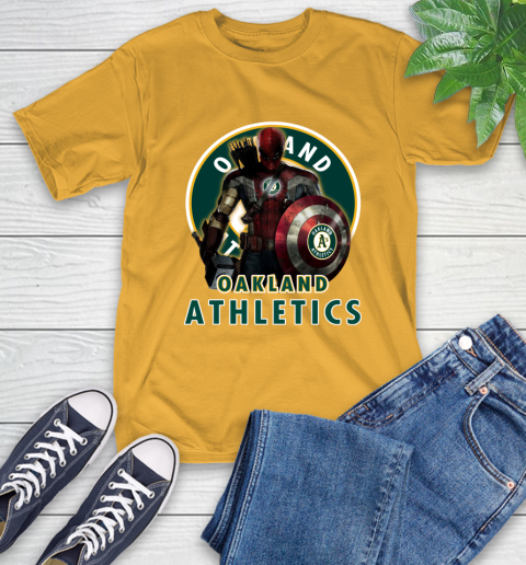 MLB Captain America Thor Spider Man Hawkeye Avengers Endgame Baseball Oakland Athletics T-Shirt 3