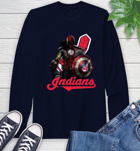 MLB Captain America Thor Spider Man Hawkeye Avengers Endgame Baseball Cleveland Indians Long Sleeve T-Shirt 4