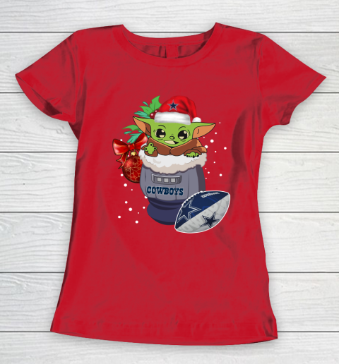 Dallas Cowboys Christmas Baby Yoda Star Wars Funny Happy NFL Women's T-Shirt 10