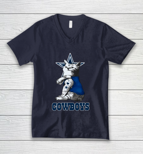 NFL Football My Cat Loves Dallas Cowboys V-Neck T-Shirt 2