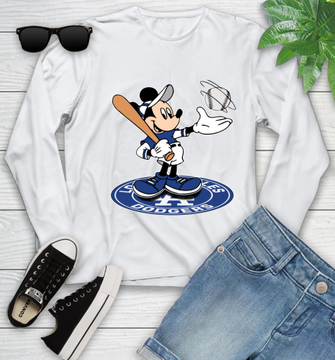 MLB Baseball Los Angeles Dodgers Cheerful Mickey Disney Shirt Youth Long Sleeve 2