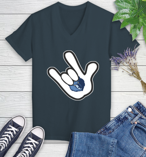 Memphis Grizzlies NBA Basketball Mickey Rock Hand Disney Women's V-Neck T-Shirt 8