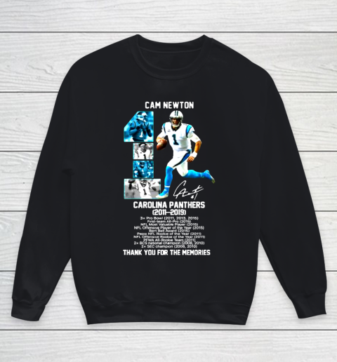 Cam Newton 1 Carolina Panthers 2011 2019 thank you for the memories signature Youth Sweatshirt