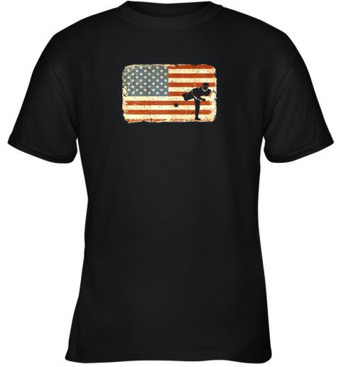 Vintage Baseball Pitcher Shirt American Flag Youth T-Shirt