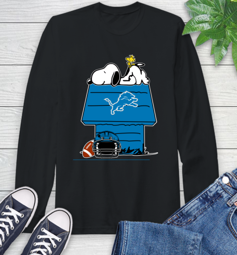 Detroit Lions NFL Football Snoopy Woodstock The Peanuts Movie Long Sleeve T-Shirt - Image 3