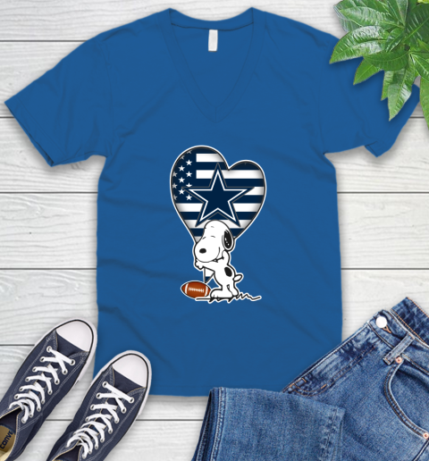 Dallas Cowboys NFL Football The Peanuts Movie Adorable Snoopy V-Neck T-Shirt 6