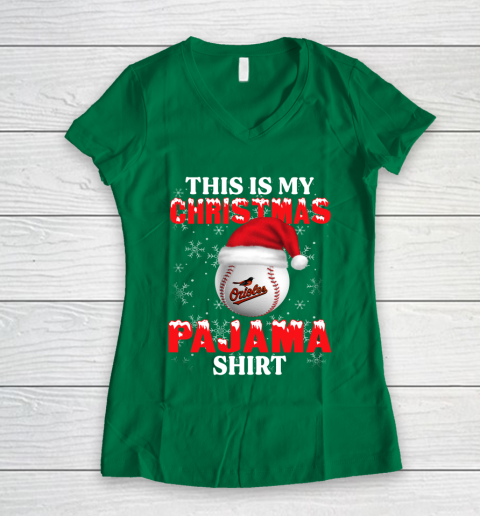 Baltimore Orioles This Is My Christmas Pajama Shirt MLB Women's V-Neck T-Shirt 3