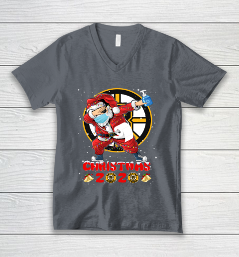 Boston Bruins Funny Santa Claus Dabbing Christmas 2020 NHL V-Neck T-Shirt 4
