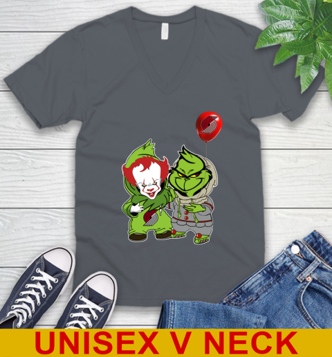 Portland Trail Blazers Baby Pennywise Grinch Christmas NBA Basketball V-Neck T-Shirt 5