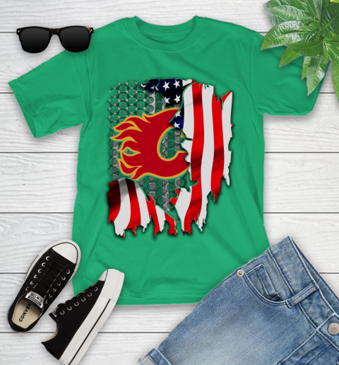 Calgary Flames NHL Hockey American Flag Youth T-Shirt 8