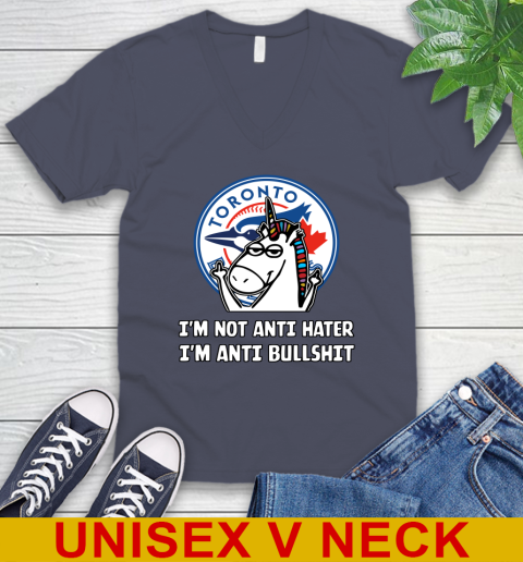 Toronto Blue Jays MLB Baseball Unicorn I'm Not Anti Hater I'm Anti Bullshit V-Neck T-Shirt 8