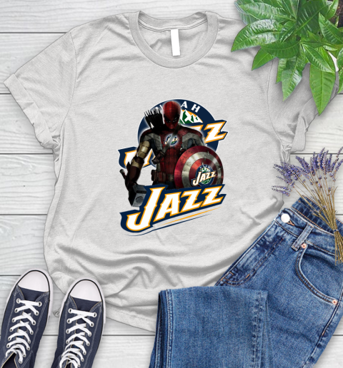 Utah Jazz NBA Basketball Captain America Thor Spider Man Hawkeye Avengers Women's T-Shirt