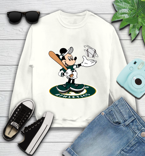 MLB Baseball Oakland Athletics Cheerful Mickey Disney Shirt Youth Sweatshirt 2