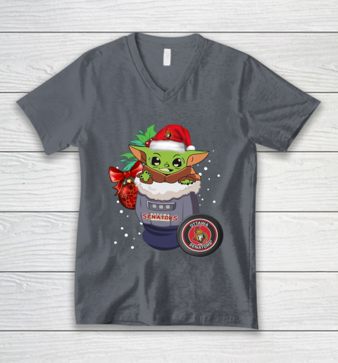 Ottawa Senators Christmas Baby Yoda Star Wars Funny Happy NHL V-Neck T-Shirt 5