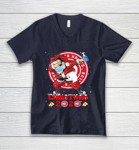 Atlanta Hawks Funny Santa Claus Dabbing Christmas 2020 NBA V-Neck T-Shirt 2