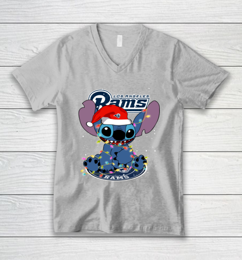 Los Angeles Rams NFL Football noel stitch Christmas V-Neck T-Shirt 2