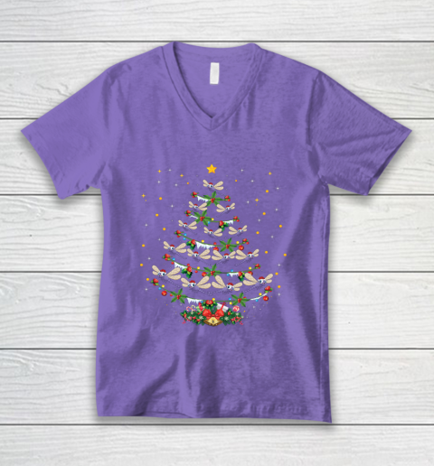 Dragonfly Christmas Tree Santa Dragonfly Bird Xmas Gift V-Neck T-Shirt 8