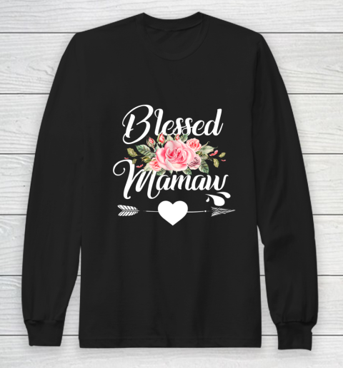 Blessed Mamaw Thanksgiving Christmas Floral Gift For Grandma Long Sleeve T-Shirt