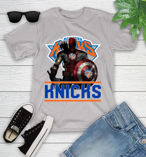New York Knicks NBA Basketball Captain America Thor Spider Man Hawkeye Avengers Youth T-Shirt 12