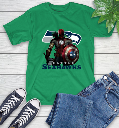 NFL Captain America Thor Spider Man Hawkeye Avengers Endgame Football Seattle Seahawks T-Shirt 7