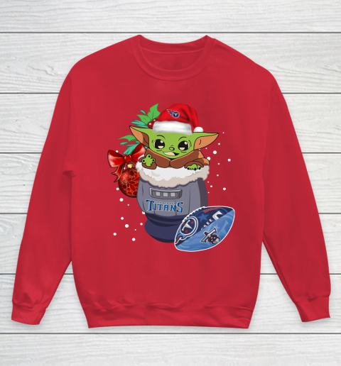 Tennessee Titans Christmas Baby Yoda Star Wars Funny Happy NFL Youth Sweatshirt 9