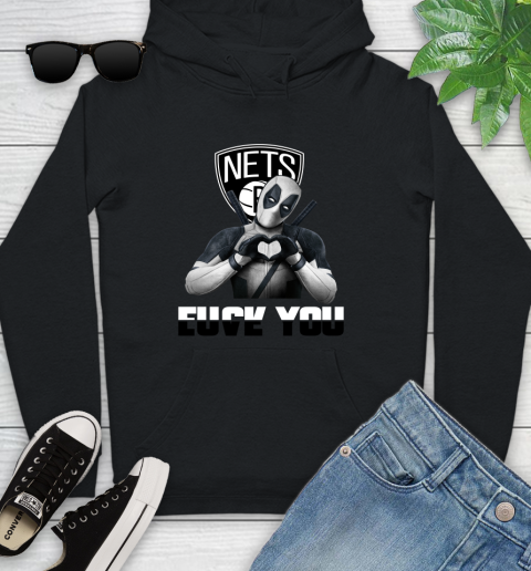 NBA Brooklyn Nets Deadpool Love You Fuck You Basketball Sports Youth Hoodie