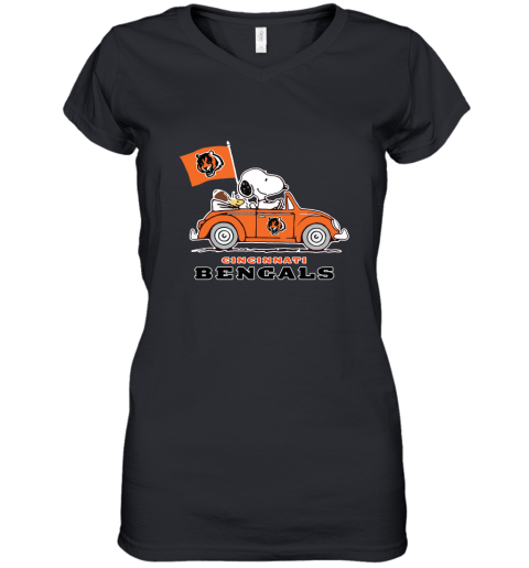Snoopy And Woodstock Ride The Cincinnati Bengals Car NFL Women's V-Neck T-Shirt