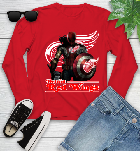 NHL Captain America Thor Spider Man Hawkeye Avengers Endgame Hockey Detroit Red Wings Youth Long Sleeve 11