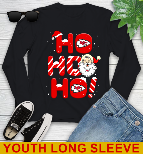 Kansas City Chiefs NFL Football Ho Ho Ho Santa Claus Merry Christmas Shirt Youth Long Sleeve