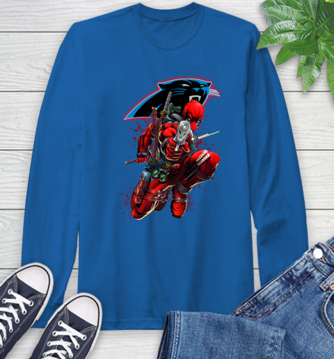 NFL Deadpool Marvel Comics Sports Football Carolina Panthers Long Sleeve T-Shirt 9