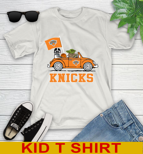 NBA Basketball New York Knicks Darth Vader Baby Yoda Driving Star Wars Shirt Youth T-Shirt 12