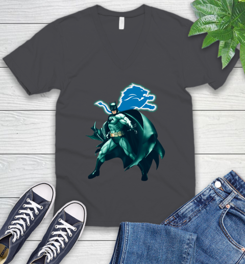 NFL Batman Football Sports Detroit Lions V-Neck T-Shirt 5