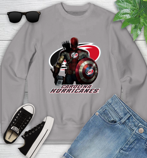 NHL Captain America Thor Spider Man Hawkeye Avengers Endgame Hockey Carolina Hurricanes Youth Sweatshirt 4