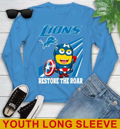 NFL Football Detroit Lions Captain America Marvel Avengers Minion Shirt Youth Long Sleeve 8