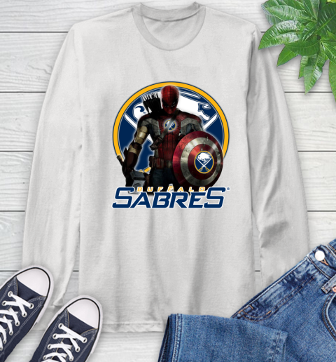 NHL Captain America Thor Spider Man Hawkeye Avengers Endgame Hockey Buffalo Sabres Long Sleeve T-Shirt