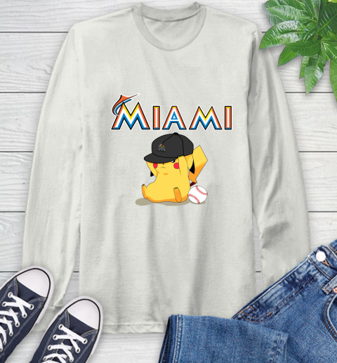 MLB Pikachu Baseball Sports Miami Marlins Long Sleeve T-Shirt 12
