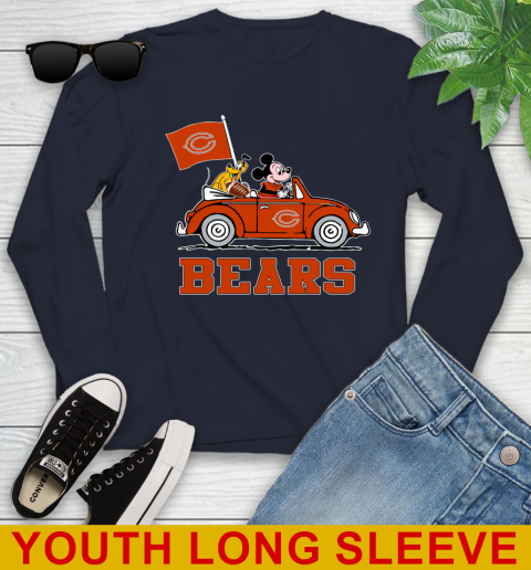 NFL Football Chicago Bears Pluto Mickey Driving Disney Shirt Youth Long Sleeve 3