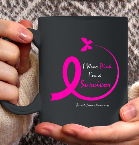 Womens Butterfly I Wear Pink I m A Survivor Breast Cancer Awareness Ceramic Mug 11oz 2