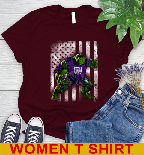 Sacramento Kings Hulk Marvel Avengers NBA Basketball American Flag Women's T-Shirt 6