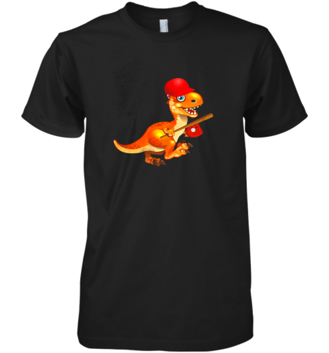 Baseball Player Dinosaur Shirt, Dino Tee For Toddler Boys Premium Men's T-Shirt