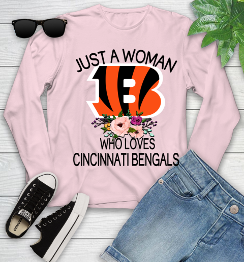NFL Just A Woman Who Loves Cincinnati Bengals Football Sports Youth Long Sleeve 7