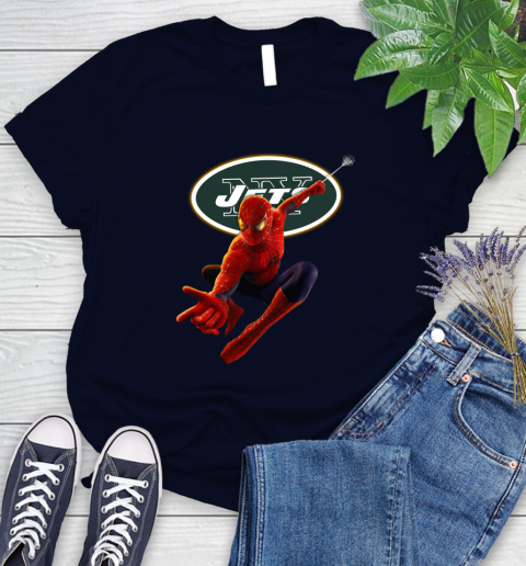 NFL Spider Man Avengers Endgame Football New York Jets Women's T-Shirt 3