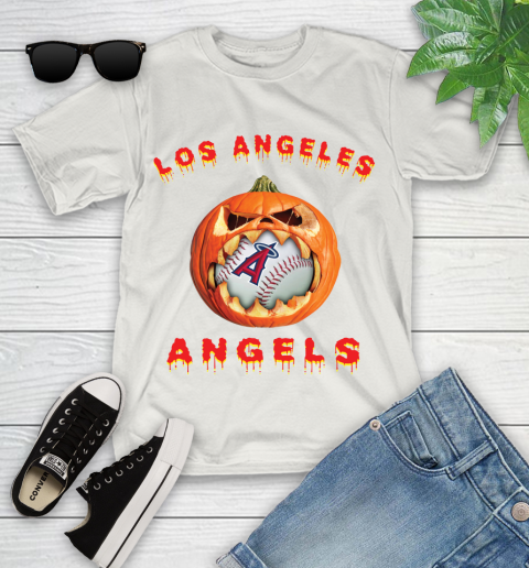 MLB Los Angeles Angels Halloween Pumpkin Baseball Sports Youth T-Shirt 12
