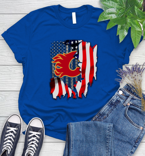 Calgary Flames NHL Hockey American Flag Women's T-Shirt 13 Calgary Flames NHL Hockey American Flag Women's T-Shirt - Image 13