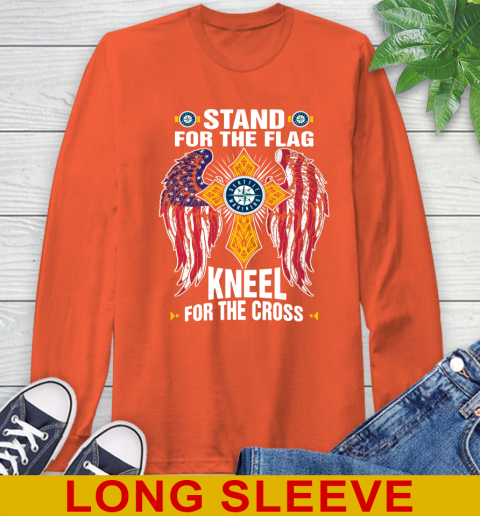 MLB Baseball Seattle Mariners Stand For Flag Kneel For The Cross Shirt Long Sleeve T-Shirt 4