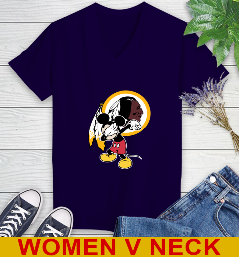 Washington Redskins NFL Football Dabbing Mickey Disney Sports Women's V-Neck T-Shirt 4