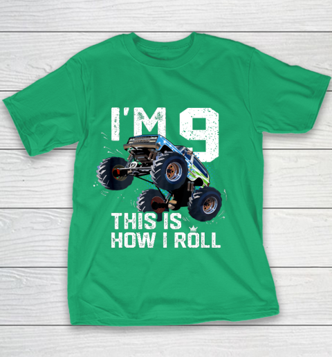 Kids I'm 9 This is How I Roll Monster Truck 9th Birthday Boy Gift 9 Year Old Youth T-Shirt 3