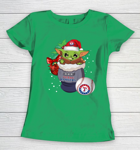 Texas Rangers Christmas Baby Yoda Star Wars Funny Happy MLB Women's T-Shirt