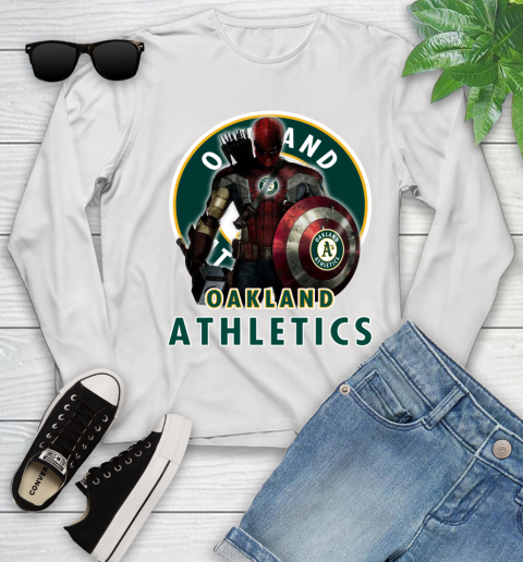MLB Captain America Thor Spider Man Hawkeye Avengers Endgame Baseball Oakland Athletics Youth Long Sleeve